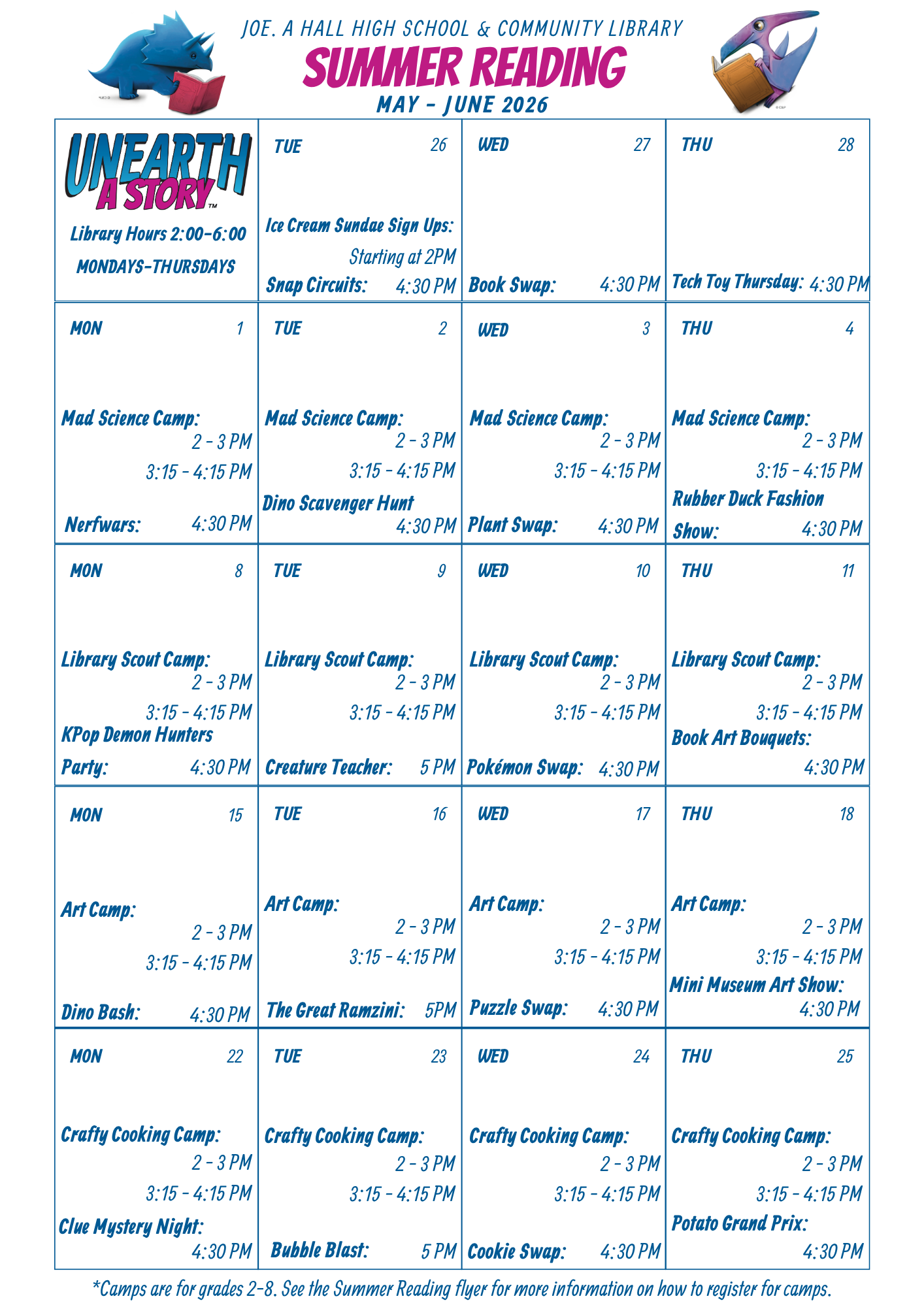Summer Reading 2026 Calendar